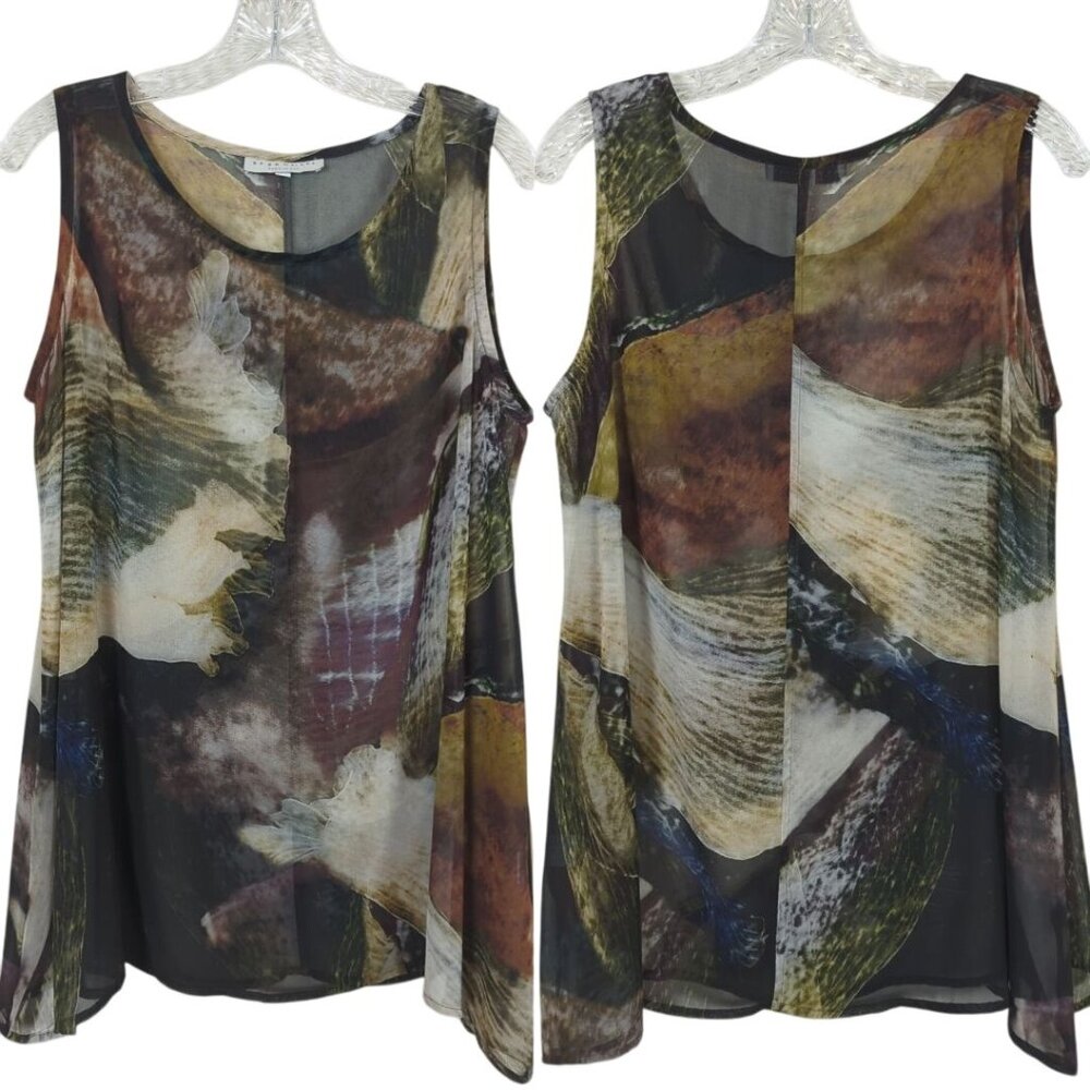 Bryn Walker Sleeveless Sheer Abstract Print Women's Tank Summer Top sz M